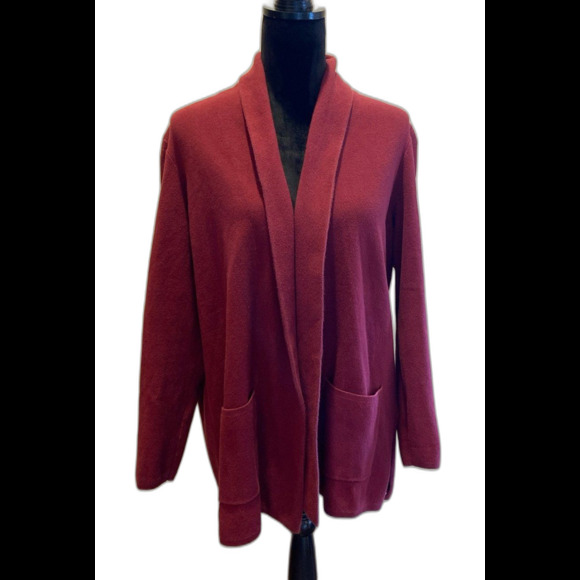 J.  Crew Cardigan Sweater Size XL Burgundy Open Front Pockets 100% Cotton - Picture 1 of 11